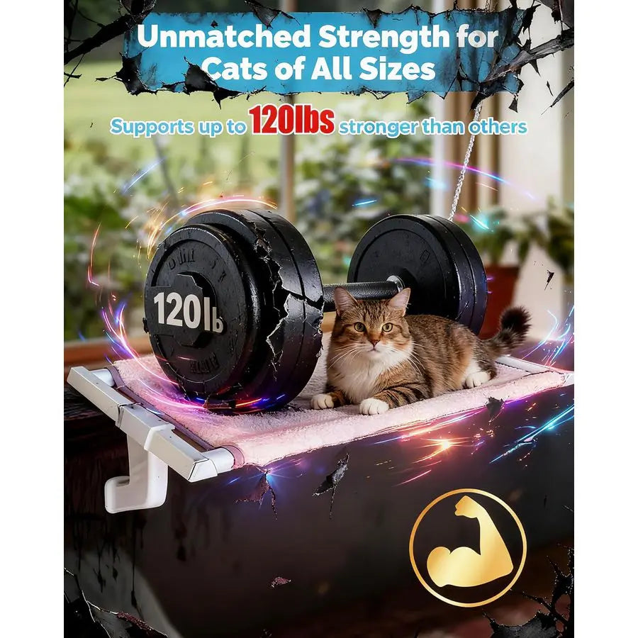 Window Sill Perch AllMetal Frame Supports up to 120 lbs Durable, EasytoAssemble Cat Hammock for Large and Multiple Cats XL 1PC