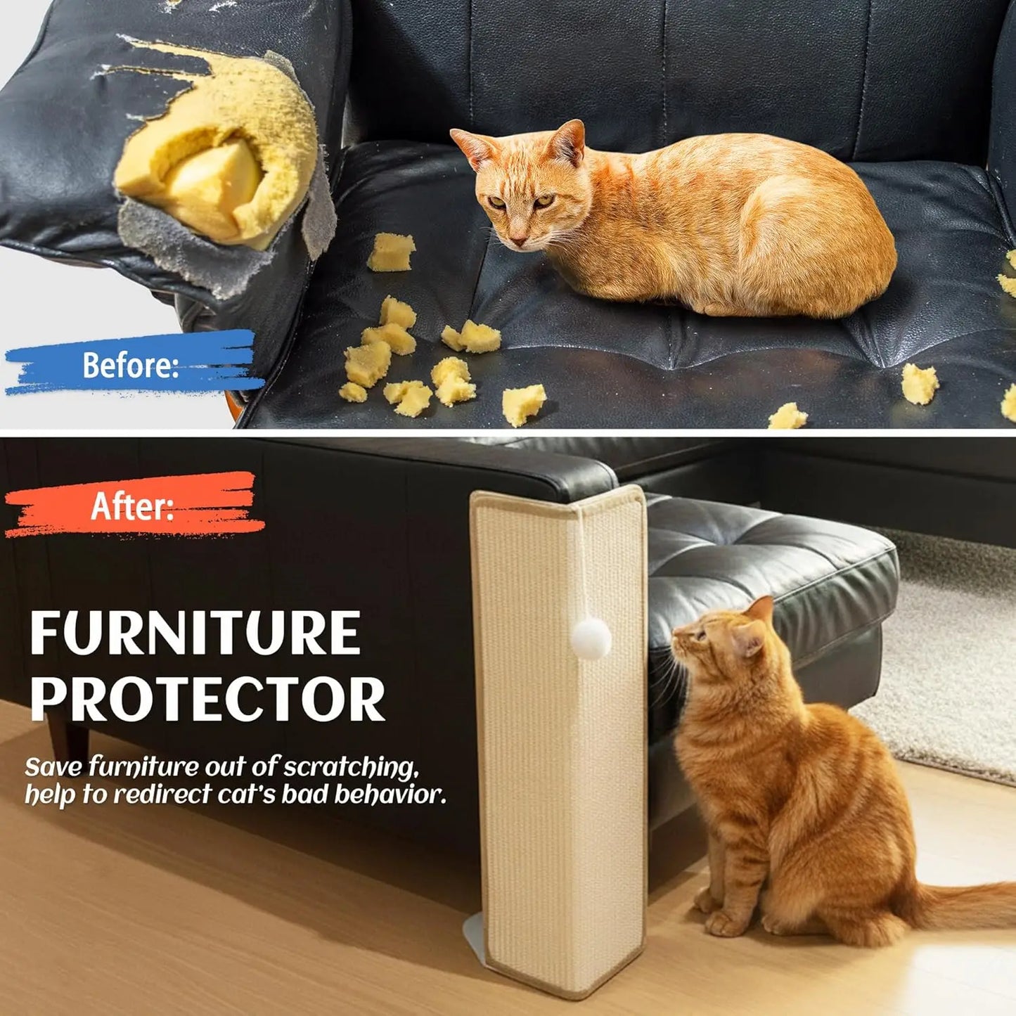 L-Shape Cat Scratcher with Sisal, Vertical Scratch Pad for Indoor Cats, Furniture Protector with Catnip