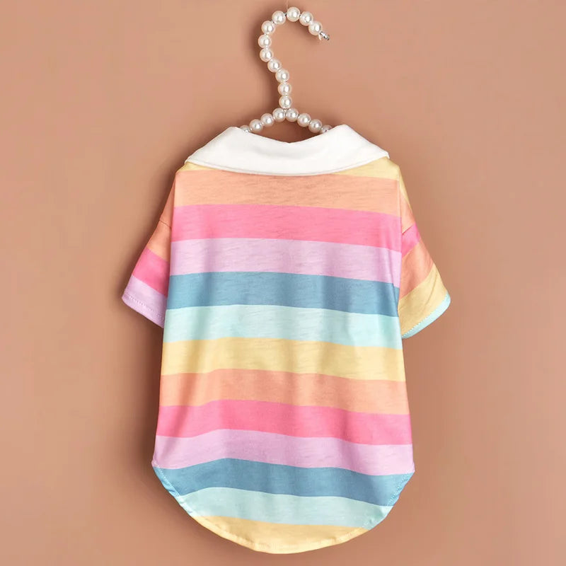 New summer puppy striped short sleeves Dog Vest Trendy Internet Celebrity POLO Shirt Store Cat Pet Clothes Lightweight Sunscreen