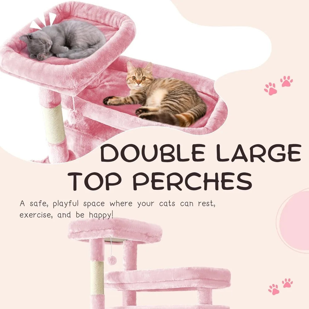 Cat Tree,80-Inch Large Cat Tower with 9 Scratching Posts, 2 Perches Stairs,Extra Large Hammock, Pompoms, M
