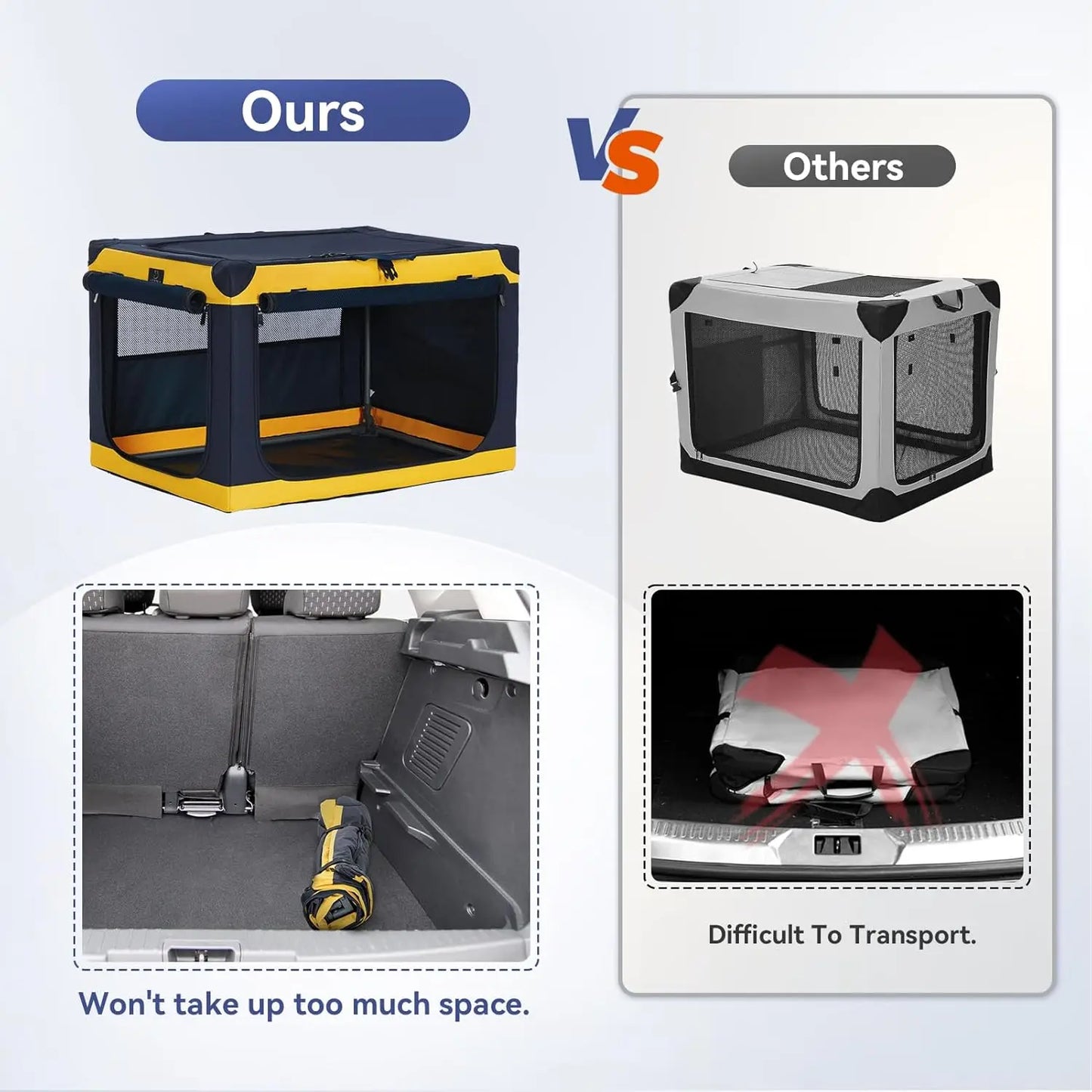 40 Inch Soft Dog Crate for Large Dogs - Portable Travel Kennel with Lockable Zippers, Waterproof Base, Washable Cover