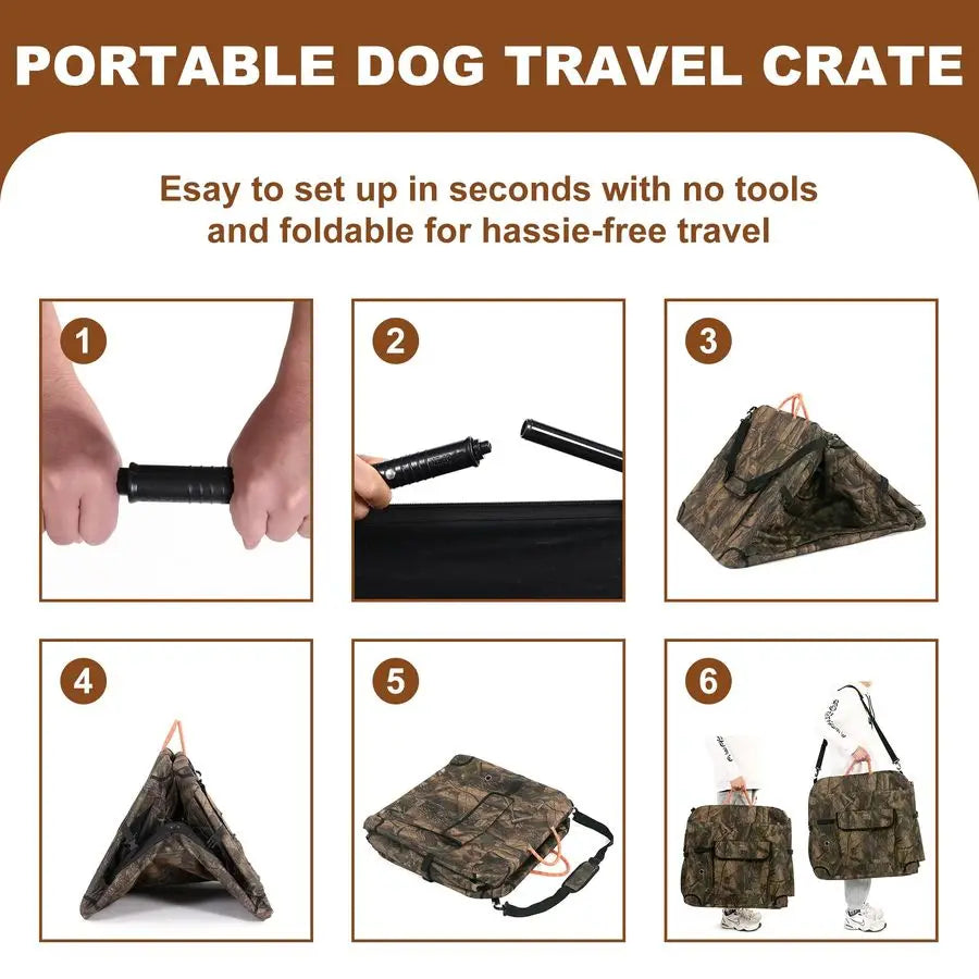 27.5 Inch Collapsible Dog Crate, Portable SoftSided Dog Travel Carrier Camouflage Style Pet Kennel 4Door with Durable Mesh Windo
