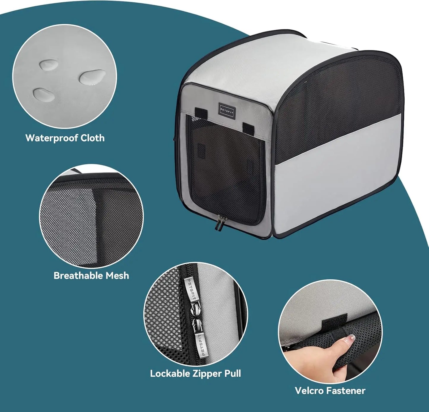 Portable Pop-Up Dog Crate for Medium Large Dogs, Waterproof Soft Kennel Indoor Outdoor Travel Carrier Grey