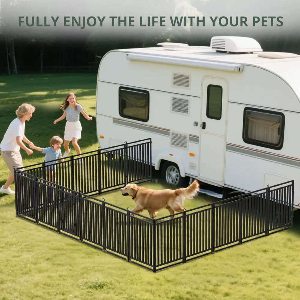 Portable 40 Tall Metal Dog Playpen for Large, Medium, and Small Dogs - Ideal for Outdoor, Indoor, Yard, Camping, and RV - Black-