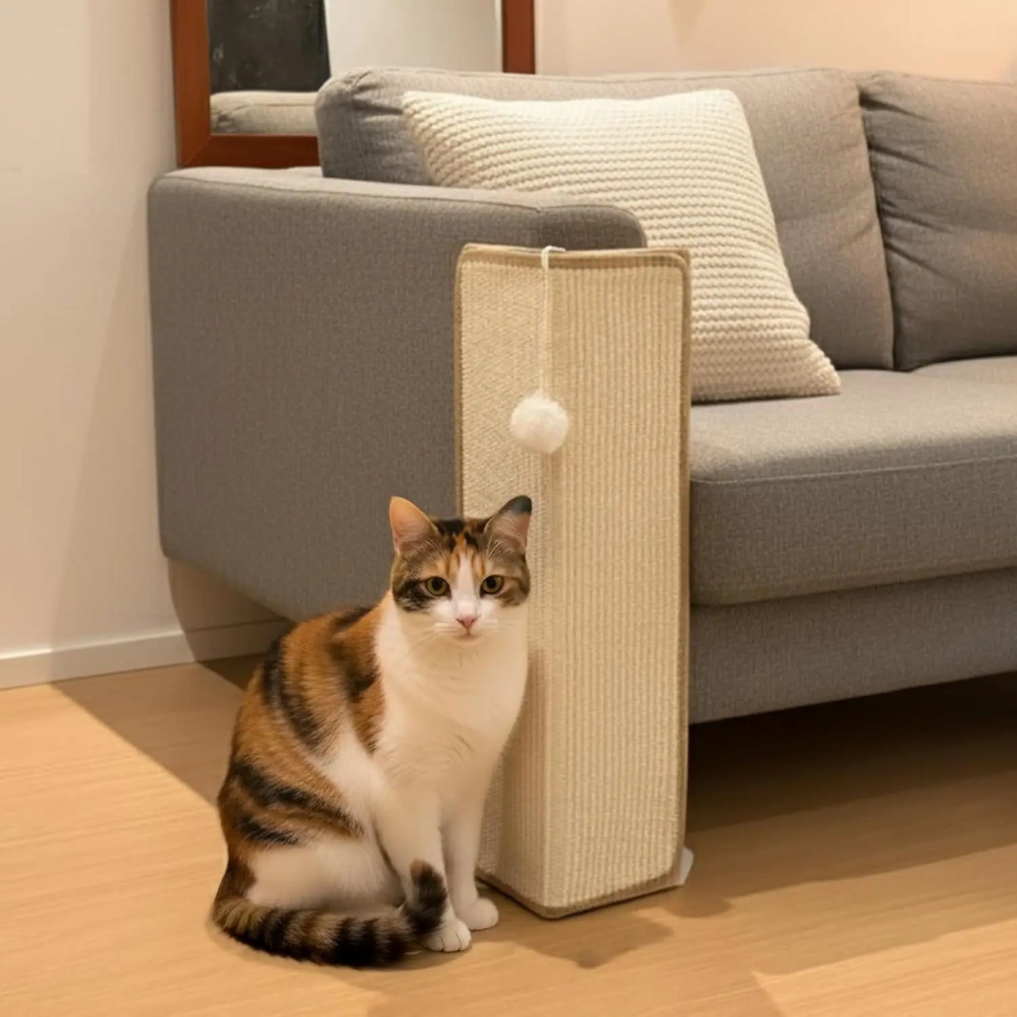 L-Shape Cat Scratcher with Sisal, Vertical Scratch Pad for Indoor Cats, Furniture Protector with Catnip