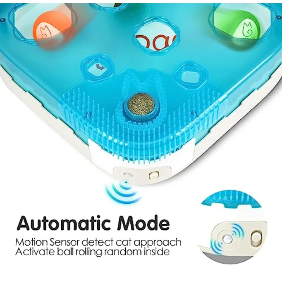 7-in-1 Interactive Cat Toy Motion Activated Indoor Playset with Rechargeable Automatic Pop Bounce Cat Ball Feather Palm Tree Wa