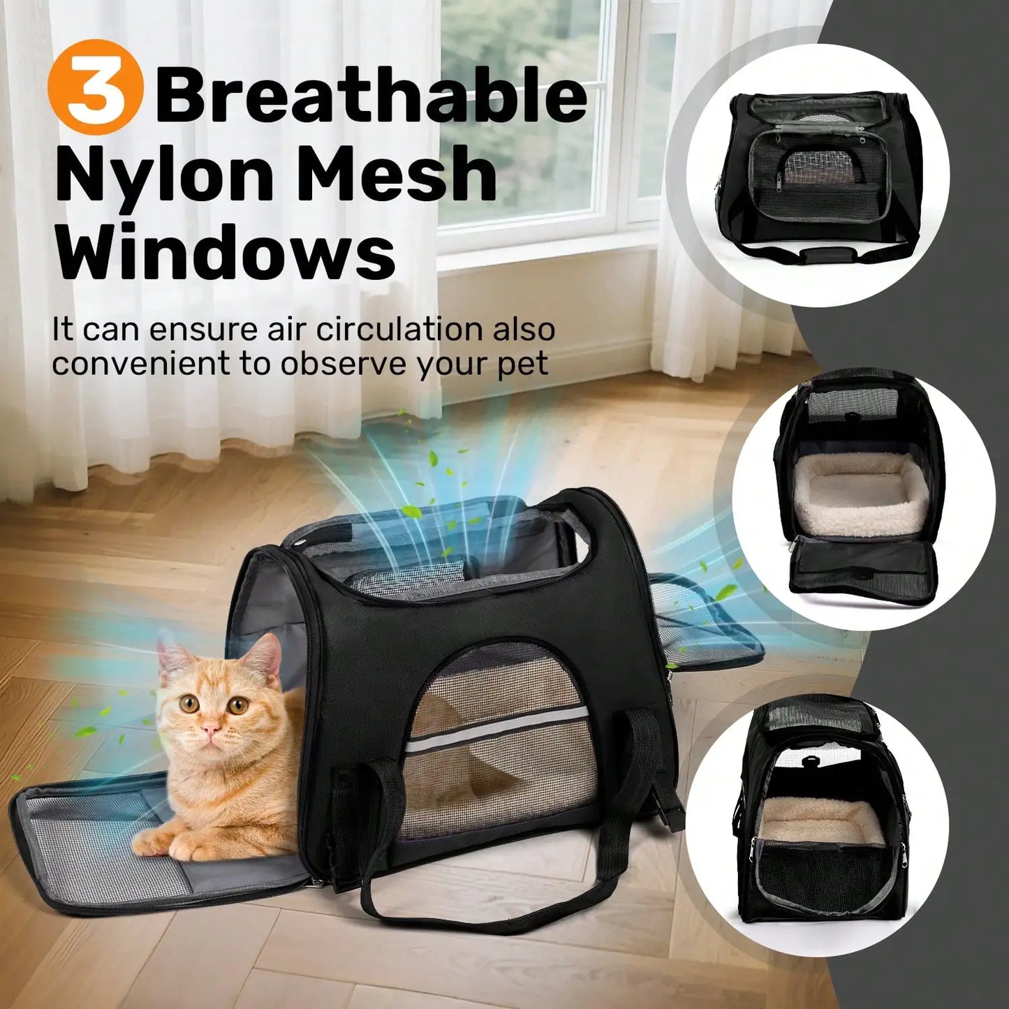 Breathable Pet Carrier Bag Airline Approved Foldable Pet Travel Carrier Secure Anti Escape Zipper Ventilated Spacious Collapsible Cat Dog Carrier Handbag With Shoulder Strap For Small Puppy Kitten Outdoor Car Travel