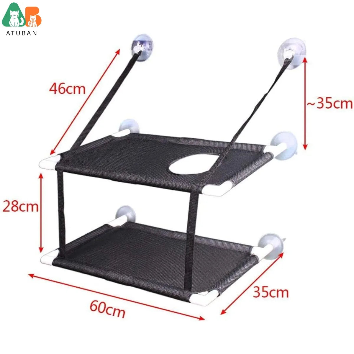 ATUBAN Cat Window Perch, Stable Hammock Holds up to 55 LBS & 360° Sunbath with 2 Screw Suction Cups & Easy to Assemble for Cats