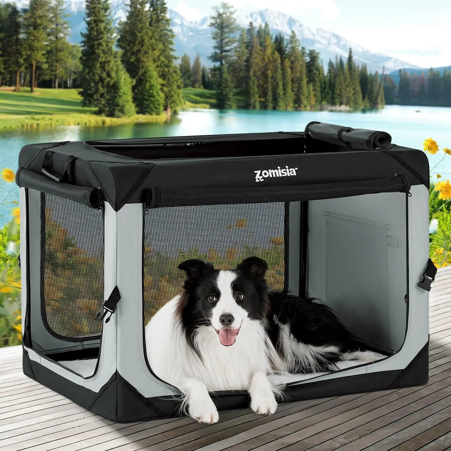 36 Inch Foldable Dog Crate for Large Dogs - Portable Soft Sided Travel Kennel with Breathable Mesh, Indoor Outdoor Use, Grey