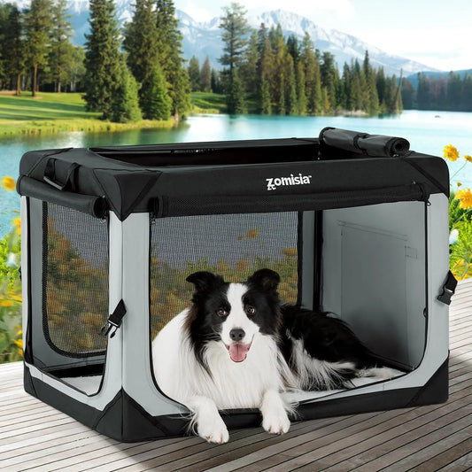 36 Inch Foldable Dog Crate for Large Dogs - Portable Soft Sided Travel Kennel with Breathable Mesh, Indoor Outdoor Use, Grey