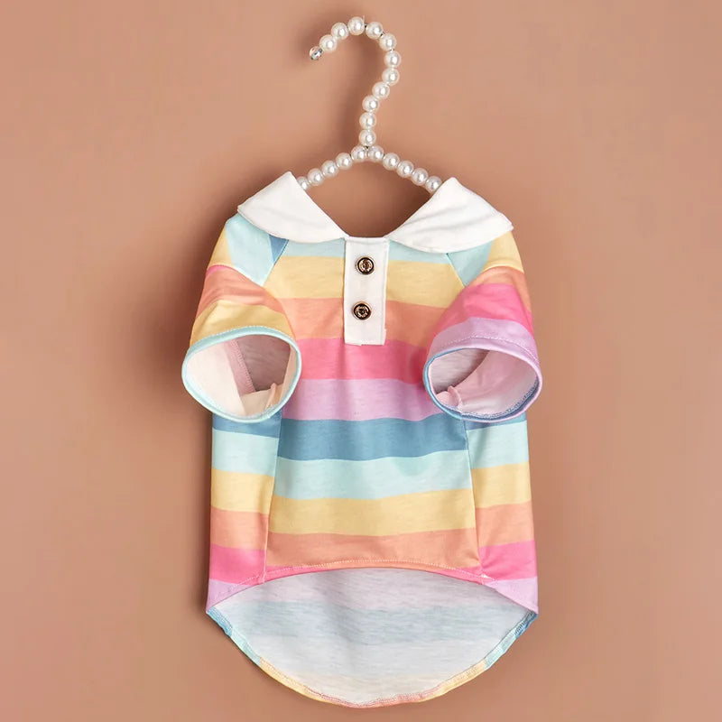 New summer puppy striped short sleeves Dog Vest Trendy Internet Celebrity POLO Shirt Store Cat Pet Clothes Lightweight Sunscreen