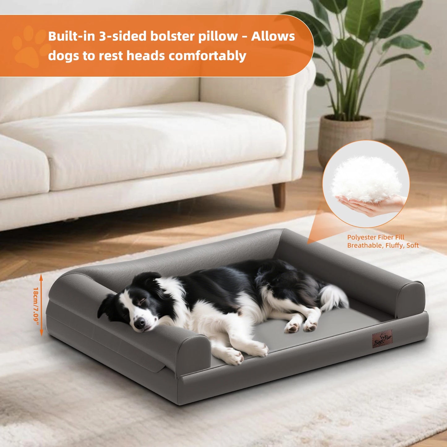 Extra Large Orthopedic Dog Bed Bolster Microfiber Leather Pet Dog Sofa Waterproof Couch Calming Bed with Removable Cover