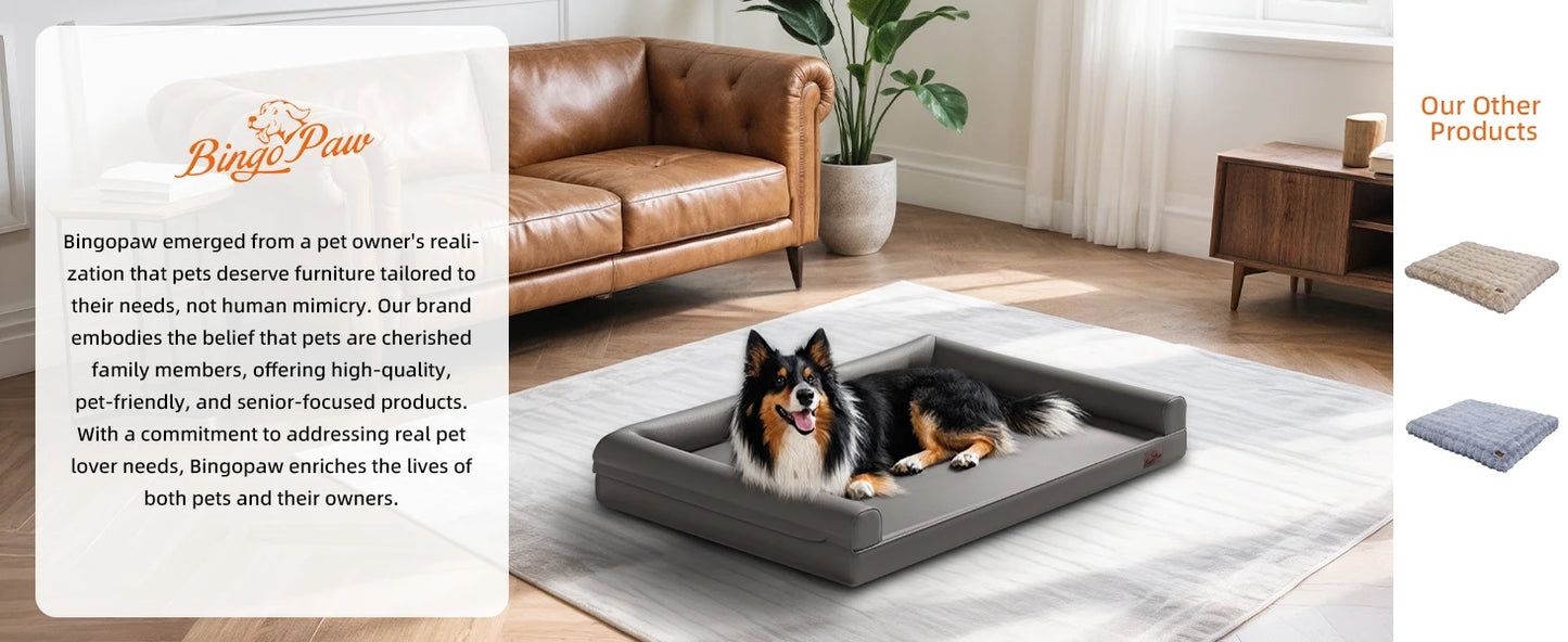 Extra Large Orthopedic Dog Bed Bolster Microfiber Leather Pet Dog Sofa Waterproof Couch Calming Bed with Removable Cover