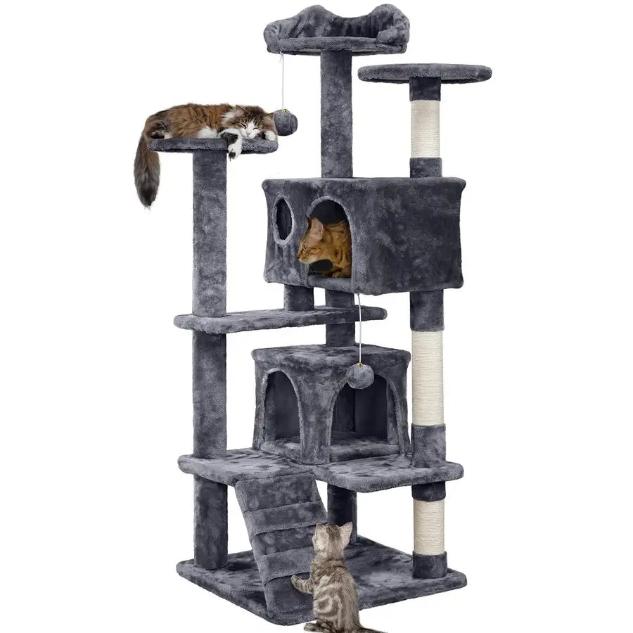 Yaheetech 54in Cat Tree, MultiLevel Cat Tower with Spacious Kittenear Perch, 2 Cozy Caves, Scratching Posts, Climbing Ladder, 2