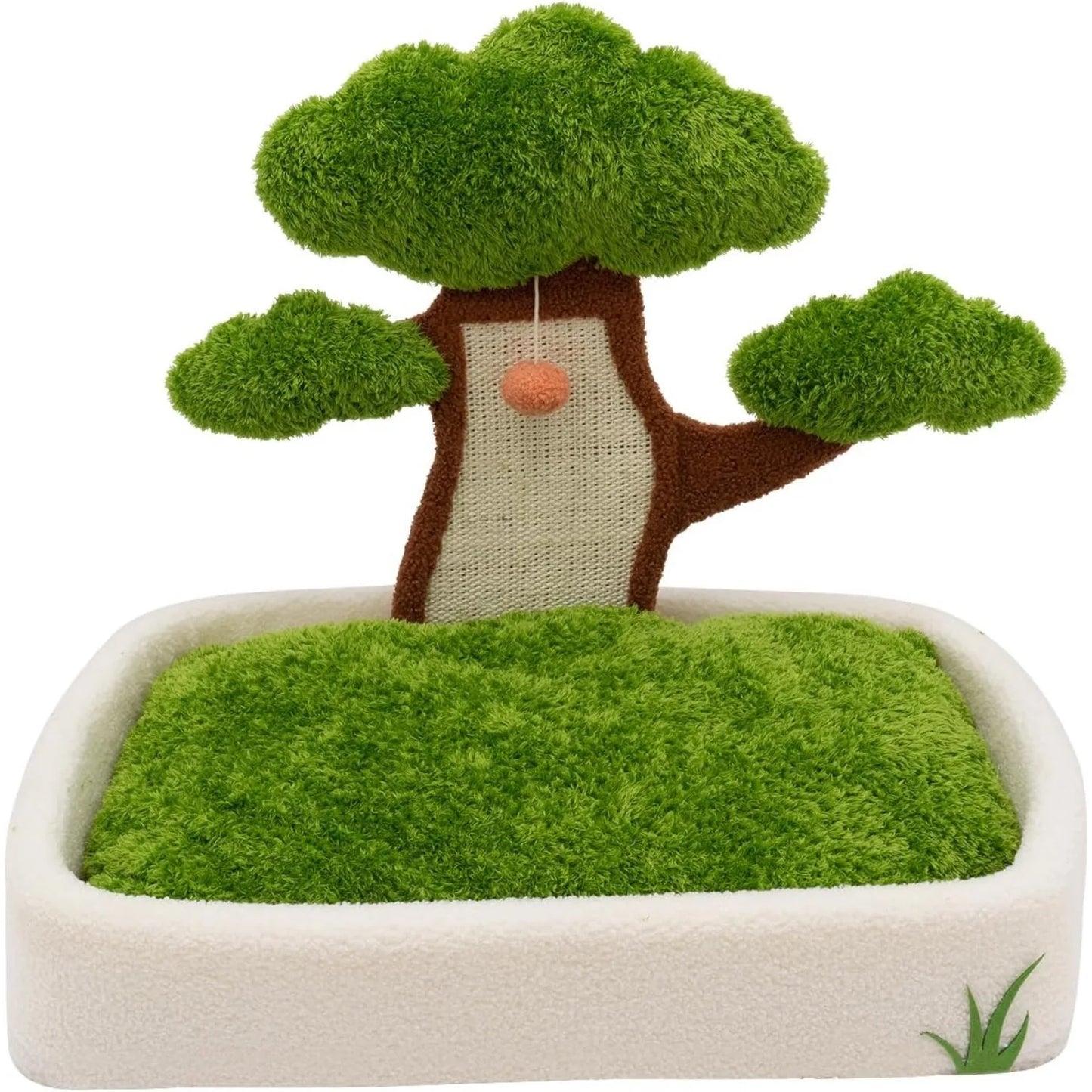 Luxury Cat House with Pine Tree Scratching Post, 24.8" Plush Velvet Bed & Sisal Scratcher for Indoor Cats, Includes Dangling Toy