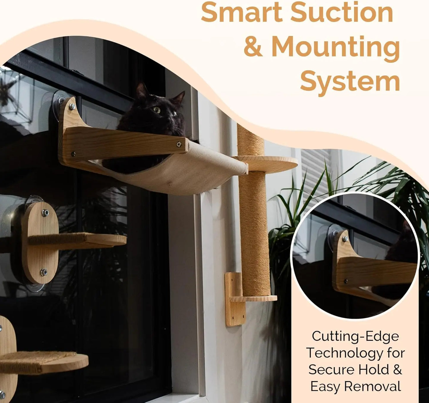 4-in-1 Cat Wall Shelves with Hammock, Scratching Post & Perch – Supports up to 25 lbs for Windows and Walls