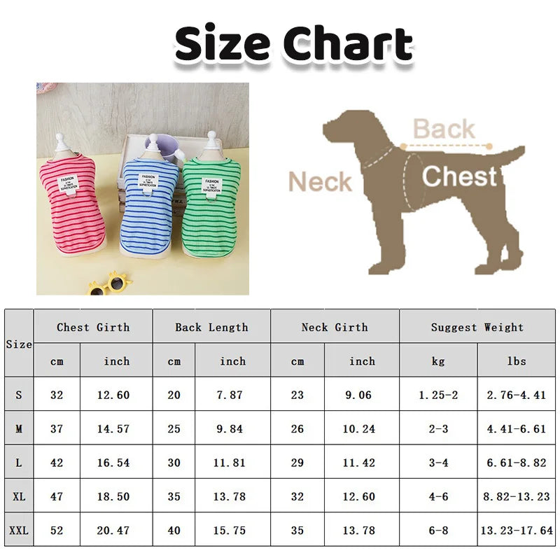 Summer Pet Vest Fashion Simple Striped Dog Shirt Chihuahua Yorkshire Thin Soft Vest Puppy Cat Vest Costume Dog Clothing