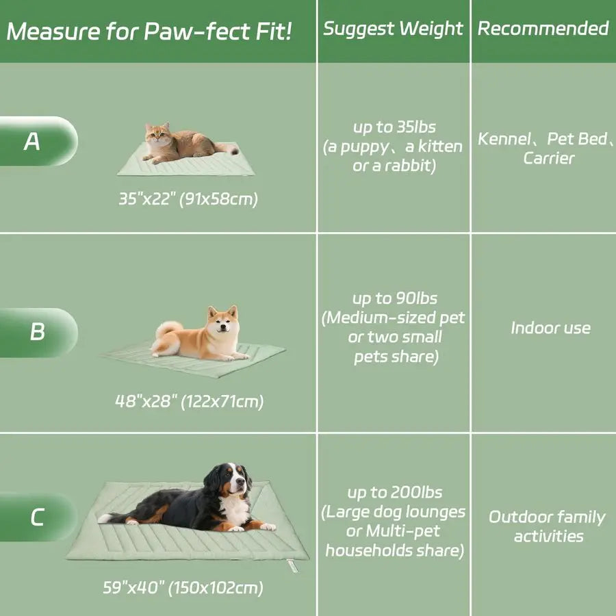 Mat for Dogs Ice Green, 150x102cm No Gel, Cool Fabric Top amp Velvet Back Giant Pet Blanket, Washable, Pet Cooling Mat Available