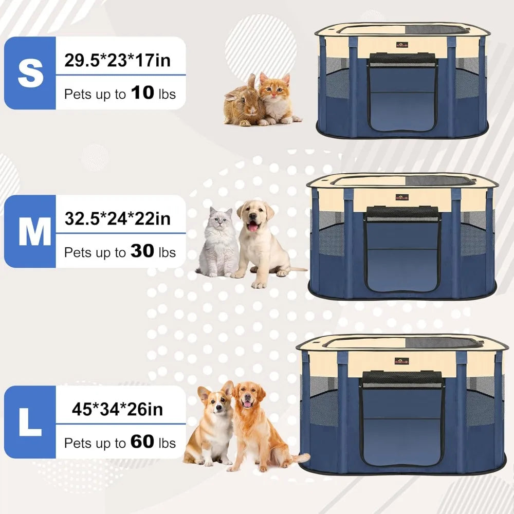 Foldable Dog Playpen Portable Pet Cage for Small Animals Indoor Outdoor Travel Camping Use with Carrying Case Blue
