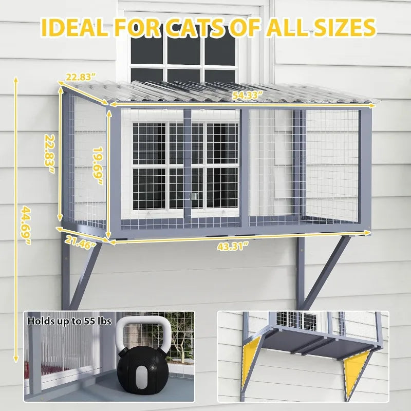Window Catio, Catio Outdoor Cat Enclosure Window Box, Wooden Cat Window Perch