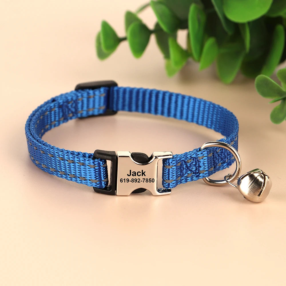 Cat Collar Free Personalized Kitten Collars Engraved Pet Puppy Name Necklace Collars Anti-lost for Cats Small Dogs Adjustable