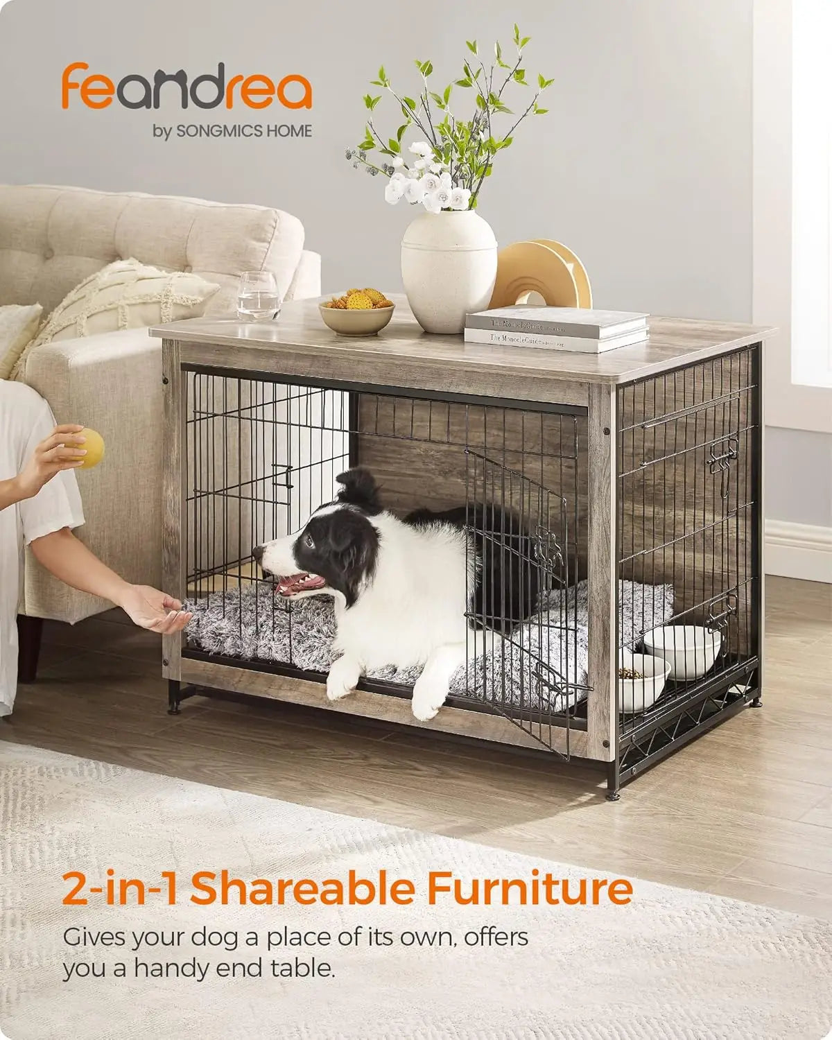 38.6" Dog Crate Furniture, Indoor Dog Cage Side End Table, XL Pet Wood Kennel for Large and Medium Dogs up to 70 lb, Customized