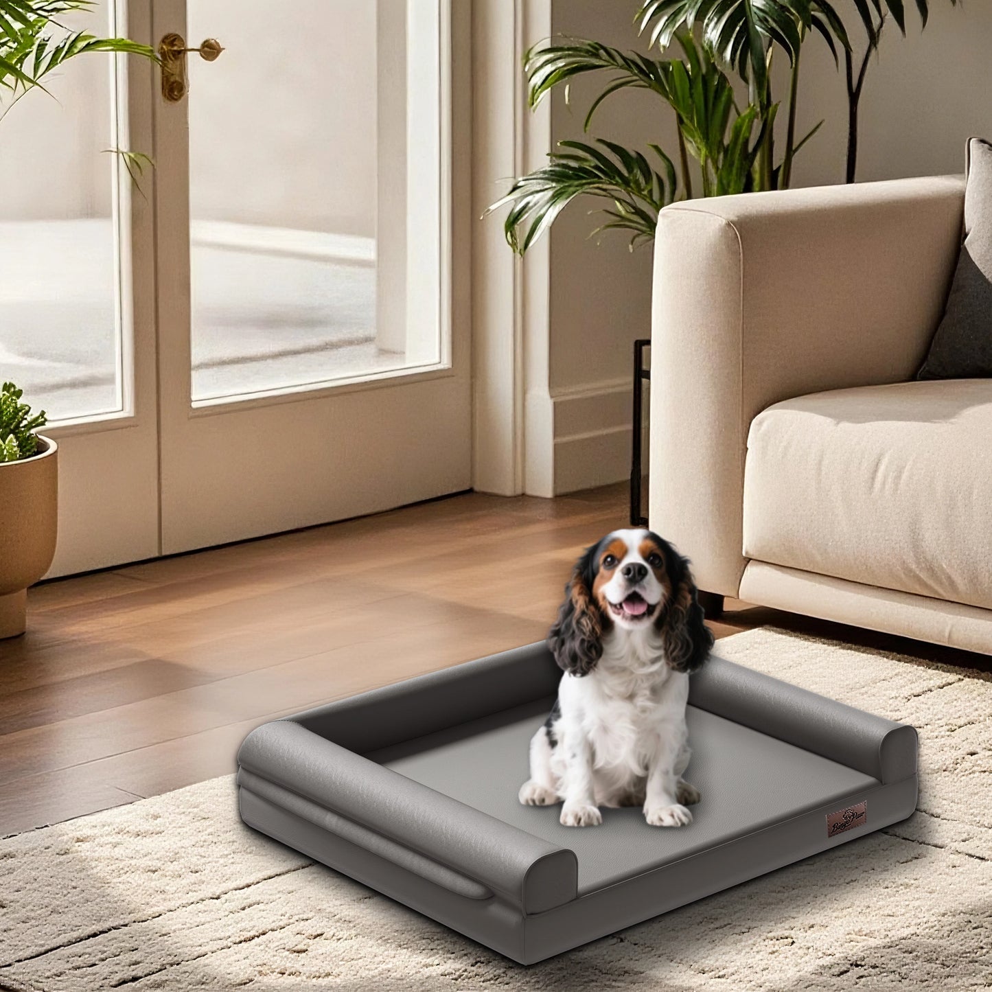 Extra Large Orthopedic Dog Bed Bolster Microfiber Leather Pet Dog Sofa Waterproof Couch Calming Bed with Removable Cover