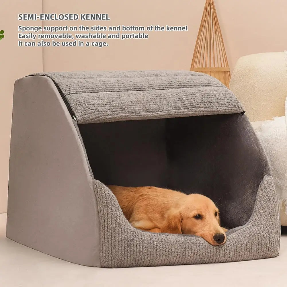 Extra Large Dog Bed House, 30D Memory Sponge, Cozy Indoor Plush Cave Crate with Non-Slip Bottom for Medium Large Dogs (Grey, M)