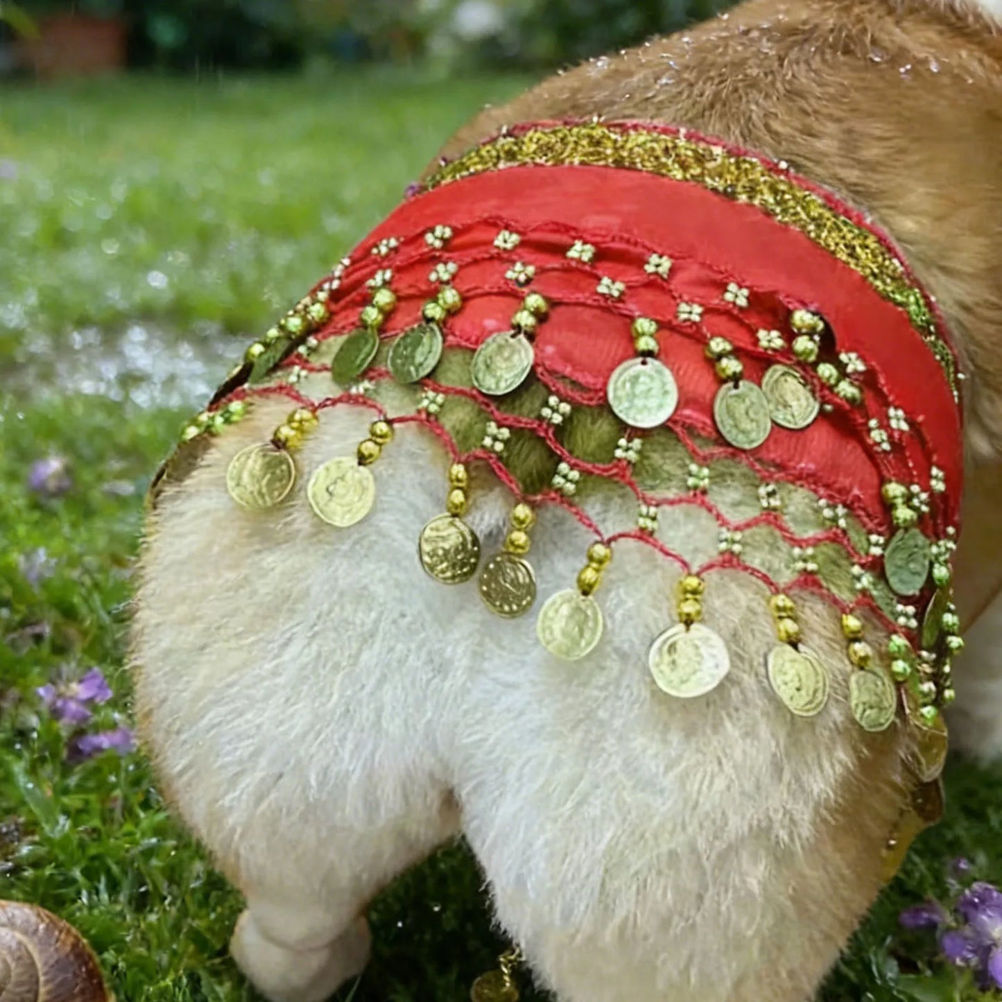 Dog Belly Dancer Skirt Pet Costumes with Sequins & Coins Adjustable Puppy Dancing Dress Multi-Purpose Decorative Dance Hip Towel