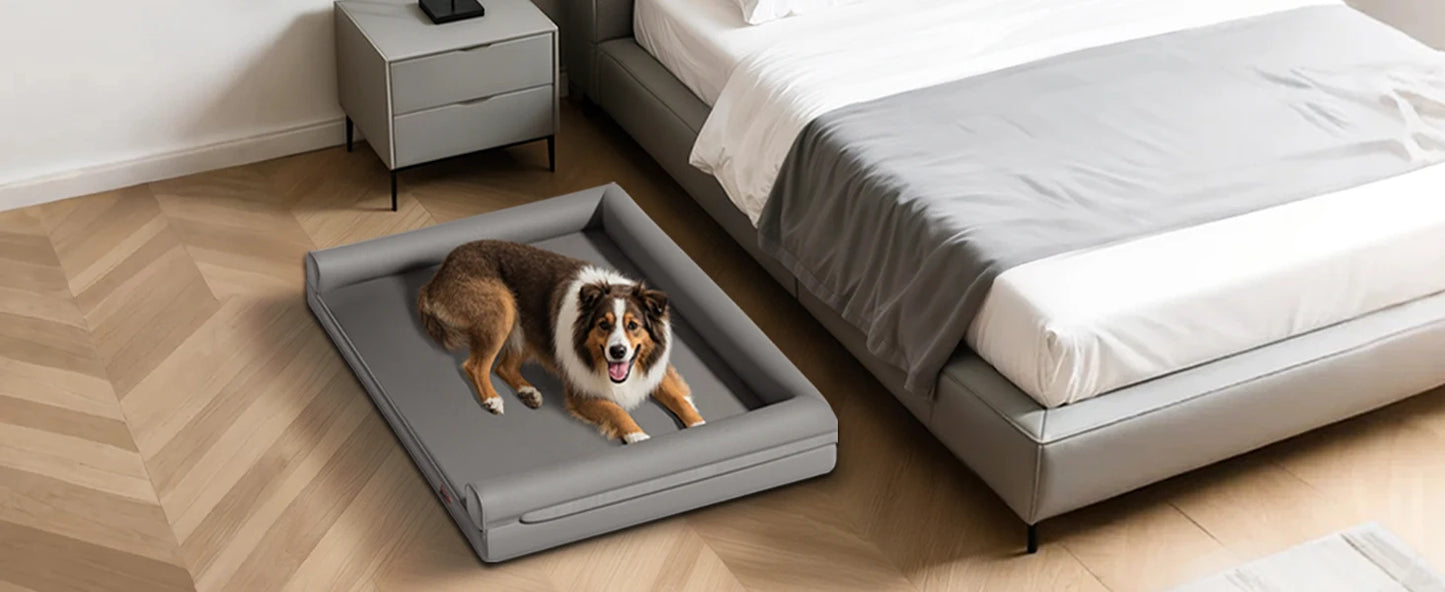 Extra Large Orthopedic Dog Bed Bolster Microfiber Leather Pet Dog Sofa Waterproof Couch Calming Bed with Removable Cover