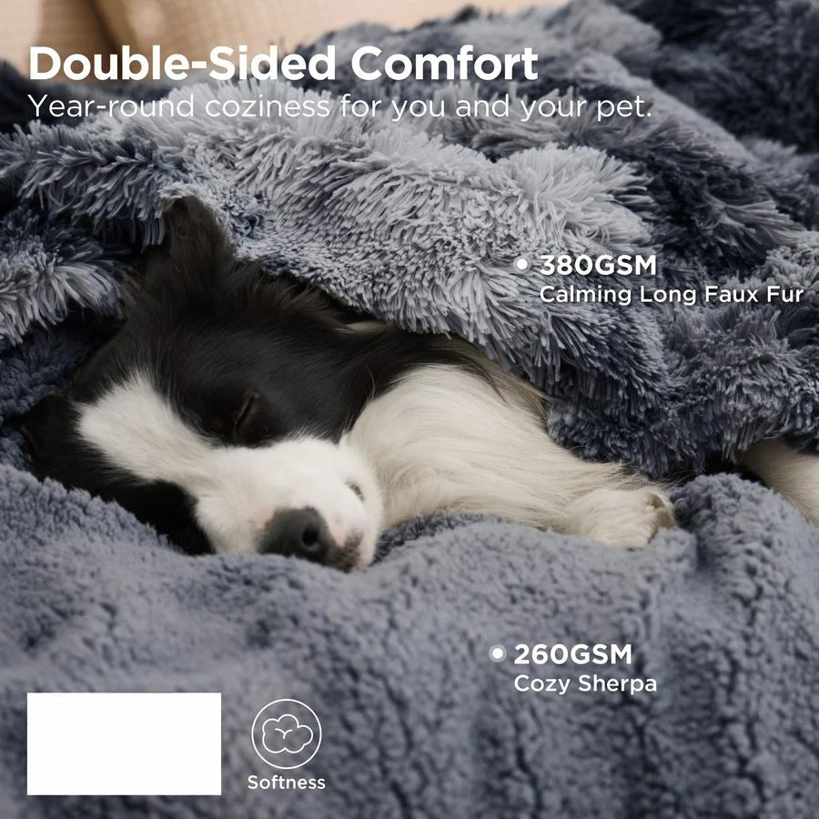 Waterproof Dog Blankets for Large Dogs Cat Blanket for Bed Couch Protector Washable Long Faux Fur, Calming Soft Reversible Throw