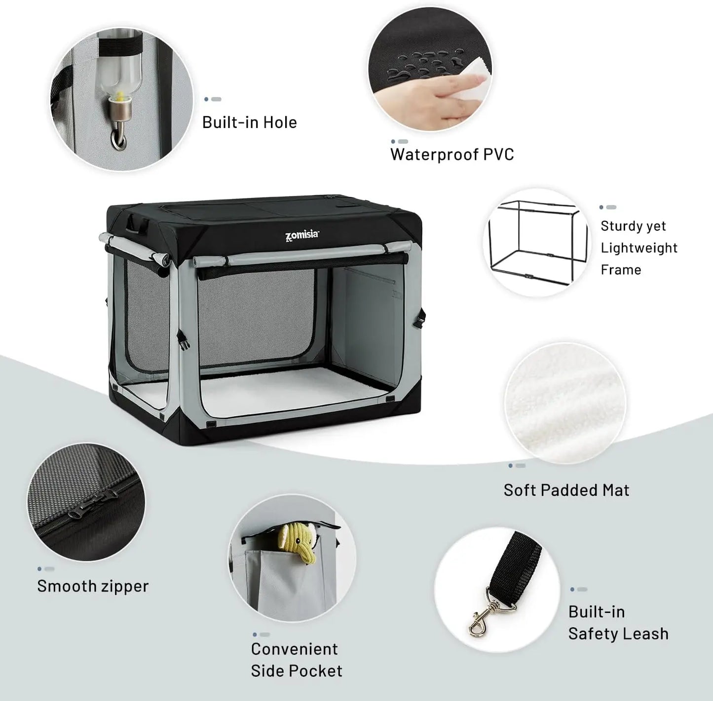 36 Inch Foldable Dog Crate for Large Dogs - Portable Soft Sided Travel Kennel with Breathable Mesh, Indoor Outdoor Use, Grey