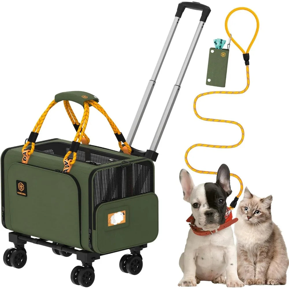 Expandable Pet Carrier with Wheels, 18X11X11 TSA Airline Approved Cat Carrier for 2 Cats Under Seat, Foldable Soft-Side