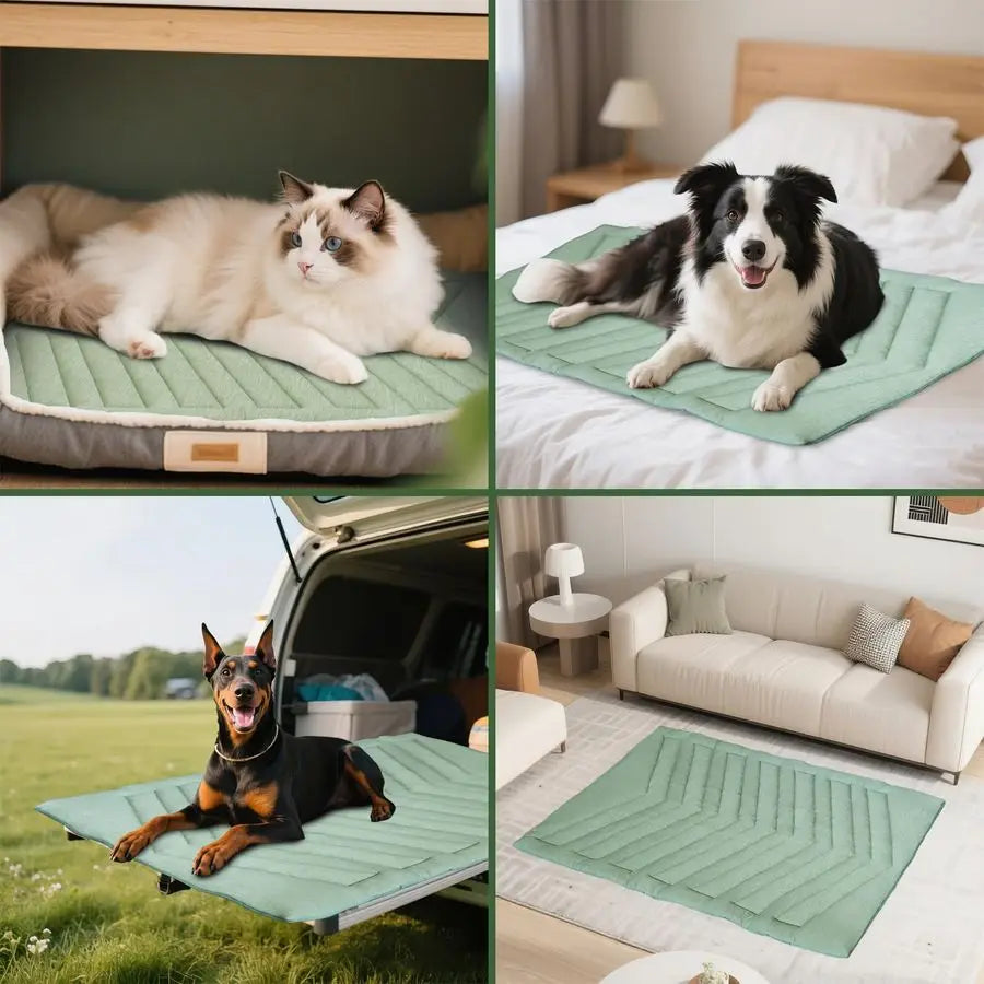 Mat for Dogs Ice Green, 150x102cm No Gel, Cool Fabric Top amp Velvet Back Giant Pet Blanket, Washable, Pet Cooling Mat Available