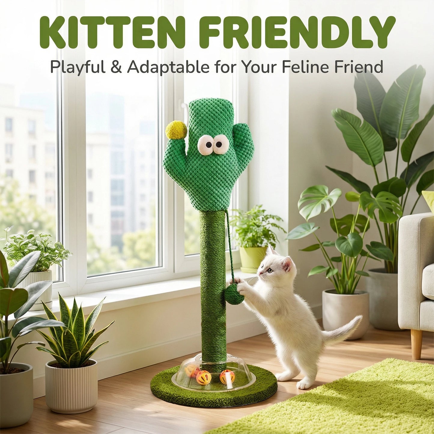 Cat Scratch Post with Interactive Hanging Ball Natural Sisal Rope Cat Scratching Posts for Indoor Protect Furniture