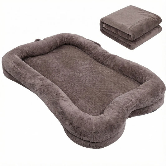 Large Size Human Dog Bed Washable Non Slip Bottom Comfortable Plush Giant Size Dog Bed with Blanket and Pocket for Home