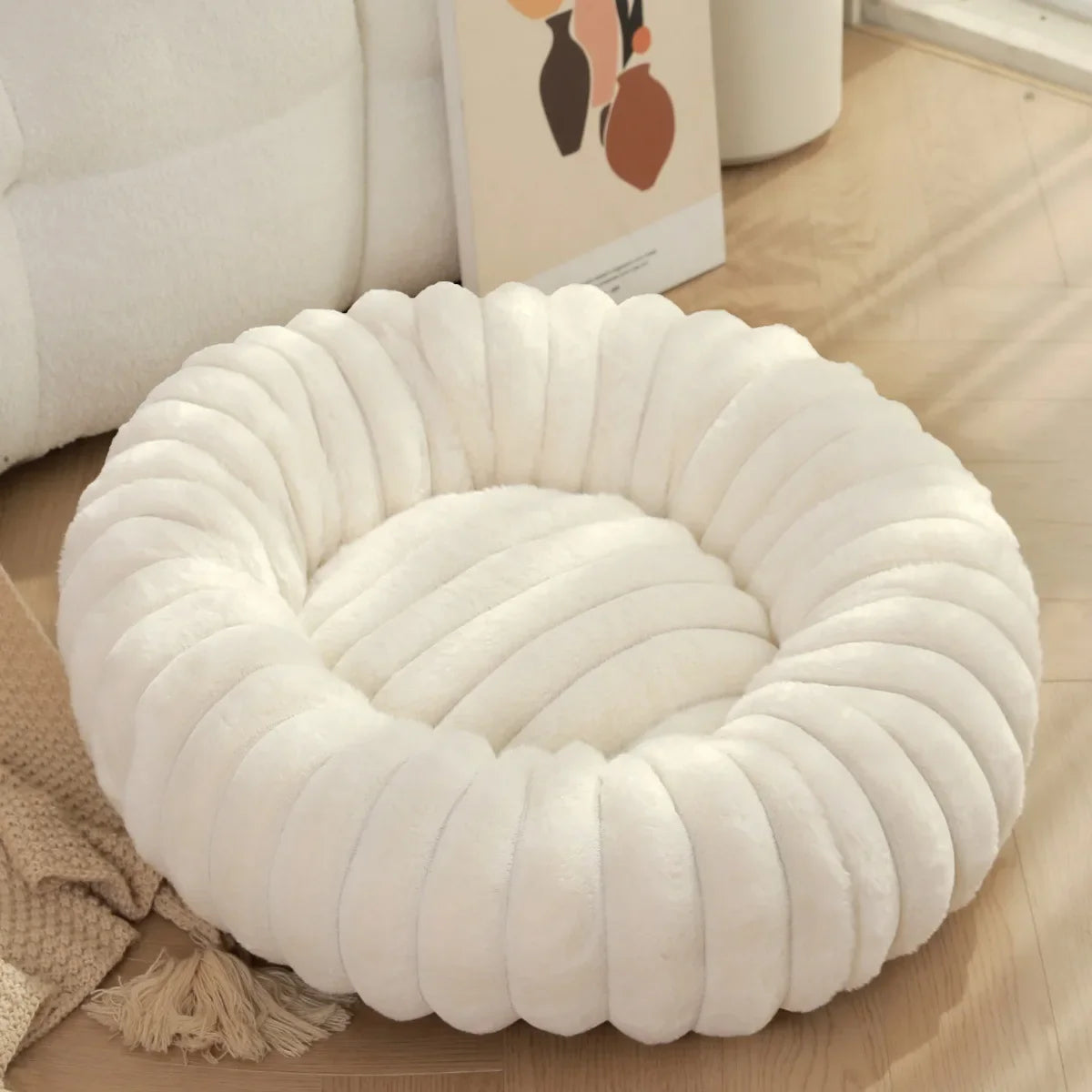 40-70cm Round Pet Bed for Dog Bed Super Soft Cat Bed Long Plush Dog House for Medium Dog House Winter Warm Sleeping