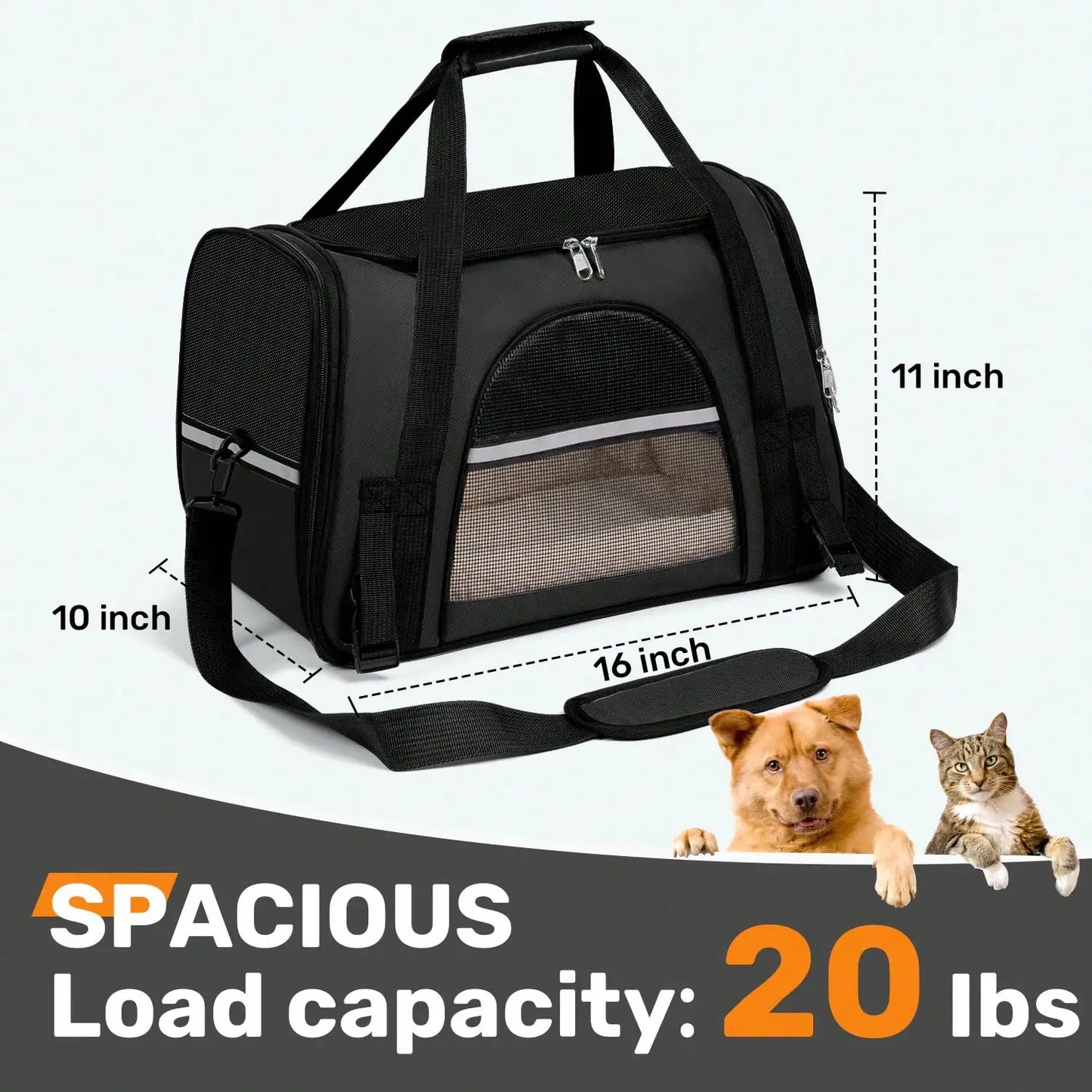 Breathable Pet Carrier Bag Airline Approved Foldable Pet Travel Carrier Secure Anti Escape Zipper Ventilated Spacious Collapsible Cat Dog Carrier Handbag With Shoulder Strap For Small Puppy Kitten Outdoor Car Travel