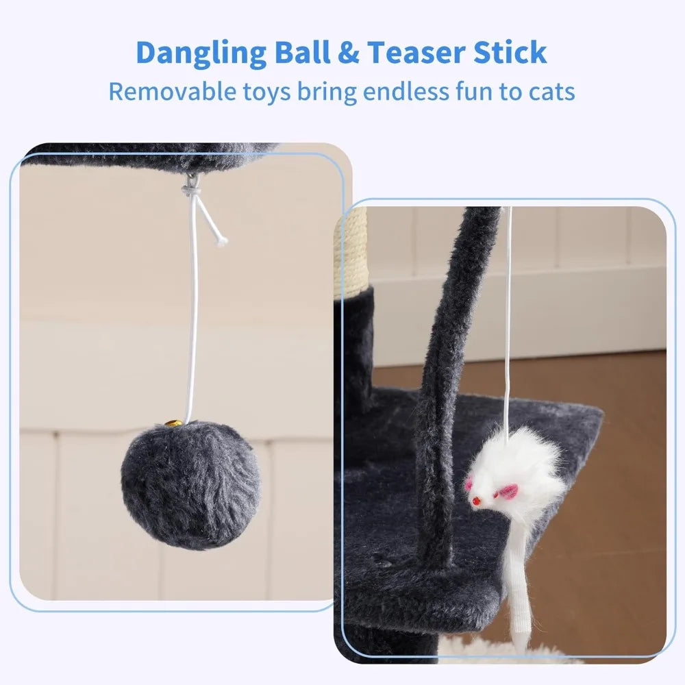 Cat Tree Condo Indoor Tower Plush Perch Hammock Scratching Posts Gray
