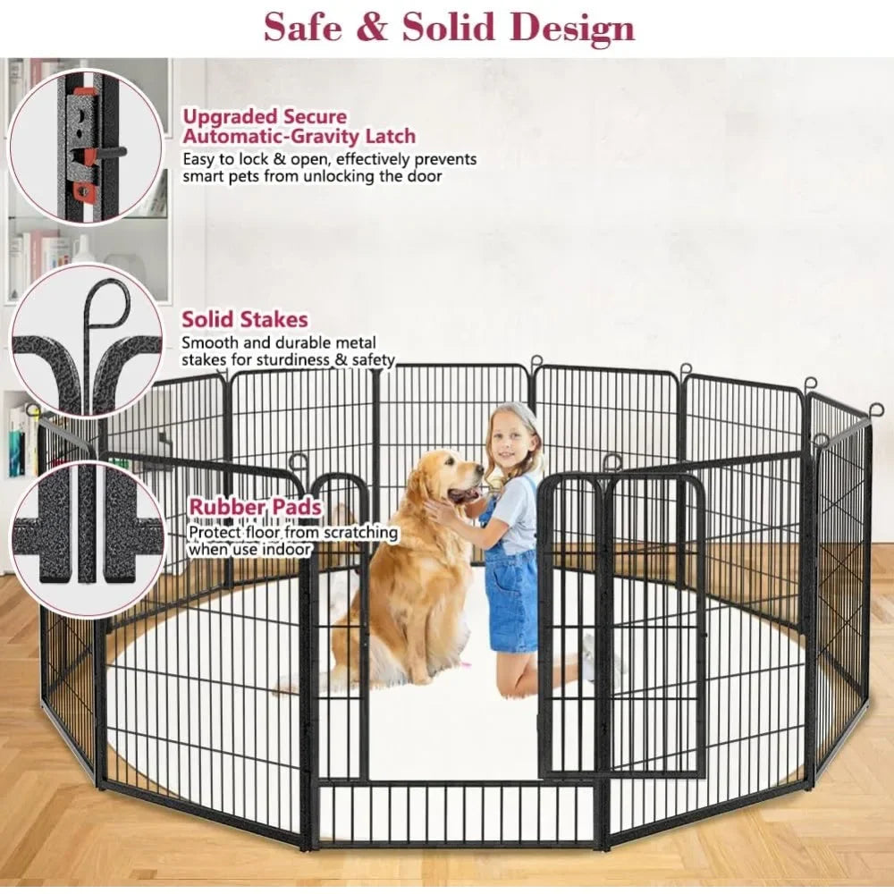 Dog Playpen Outdoor Dog Fence for Yard,  Pens Outside Anti-Rust Pet Playpen Exercise Pen with Lock for Large