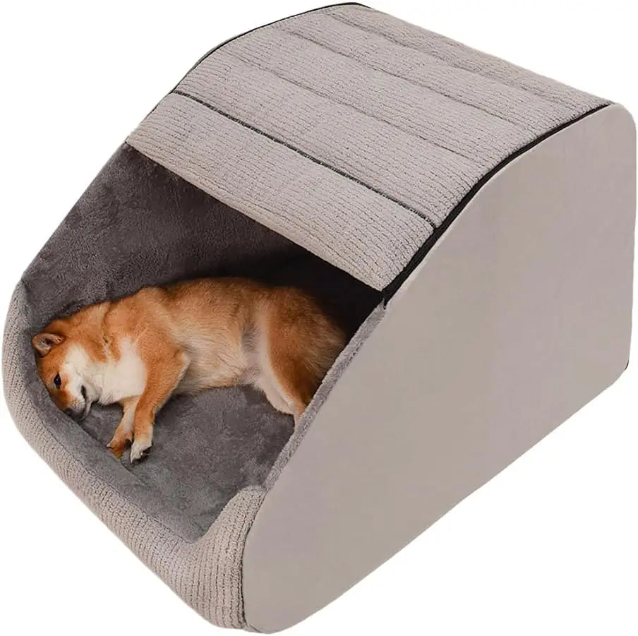 Extra Large Dog Bed House, 30D Memory Sponge, Cozy Indoor Plush Cave Crate with Non-Slip Bottom for Medium Large Dogs (Grey, M)