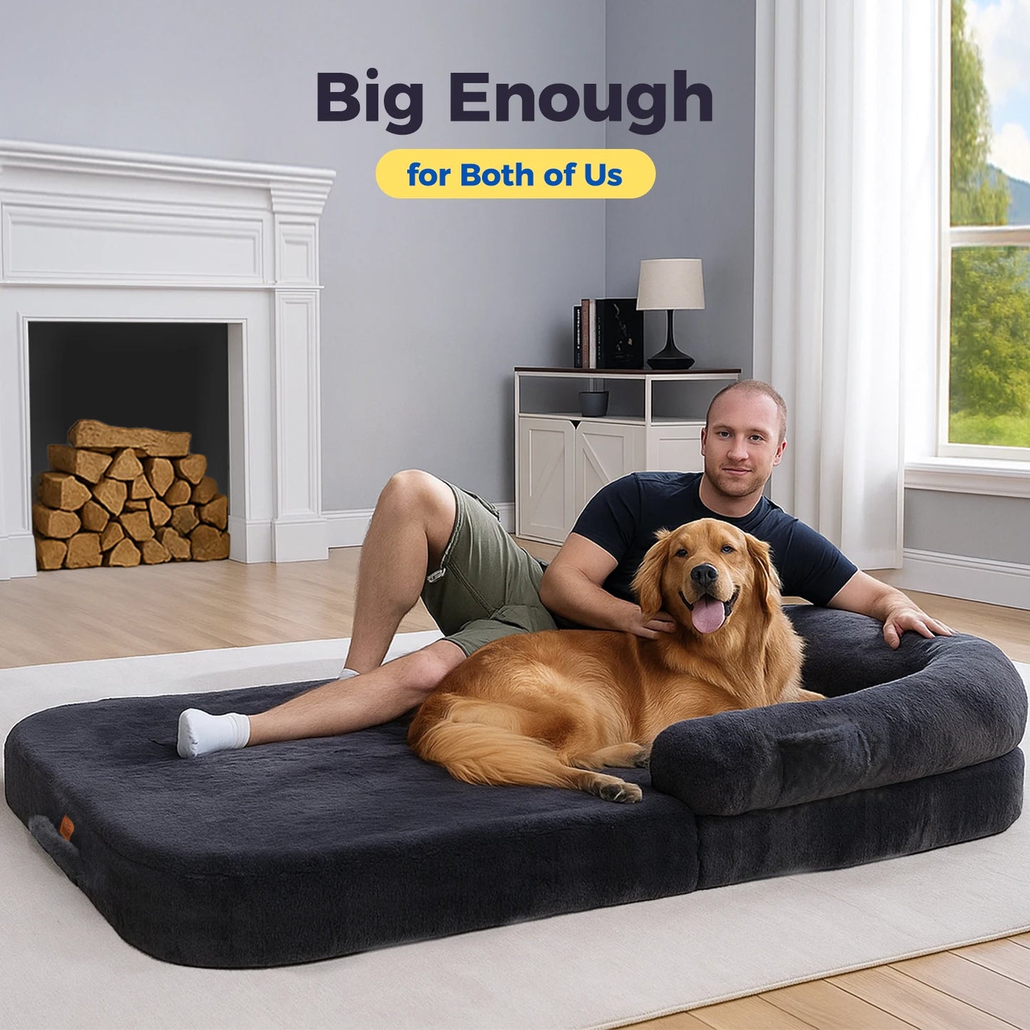 Foldable Dog Bed for Adult, Kids, Plush Pet Couch Bed for Large Dogs, Washable Pet Sofa Bed with Non-Slip Bottom Dog Accessories
