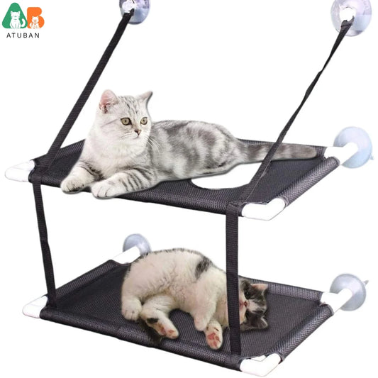ATUBAN Cat Window Perch, Stable Hammock Holds up to 55 LBS & 360° Sunbath with 2 Screw Suction Cups & Easy to Assemble for Cats