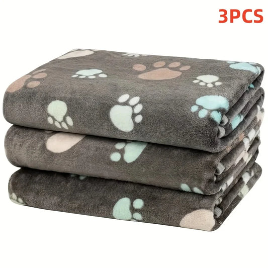 3PCS Soft Flannel Fleece Cat Dog Blanket Bed Mats Paw Foot Print Warm Pet Blanket Sleeping Beds Cover Mat For Pets Supplies