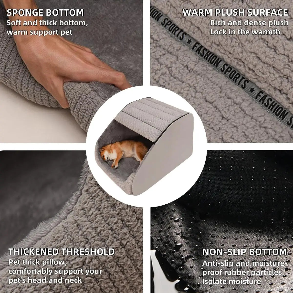 Extra Large Dog Bed House, 30D Memory Sponge, Cozy Indoor Plush Cave Crate with Non-Slip Bottom for Medium Large Dogs (Grey, M)