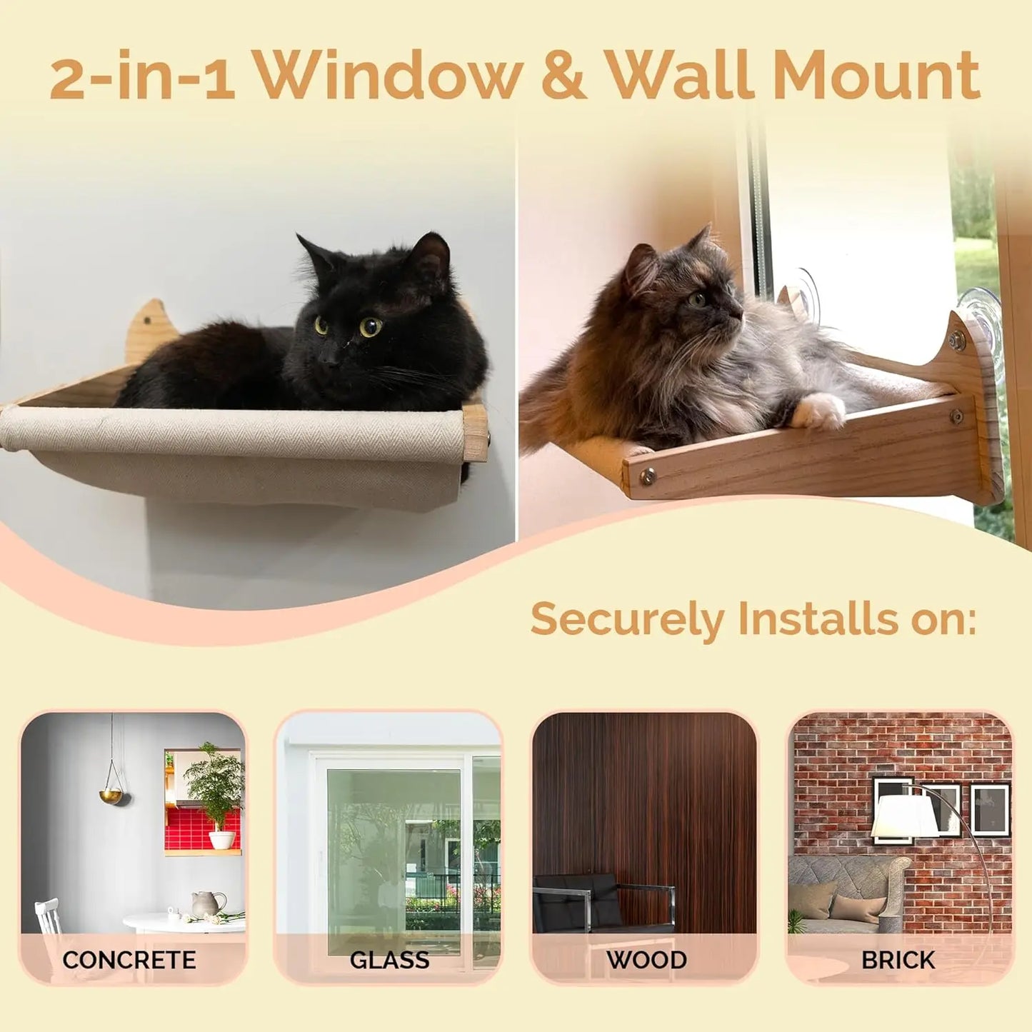 4-in-1 Cat Wall Shelves with Hammock, Scratching Post & Perch – Supports up to 25 lbs for Windows and Walls