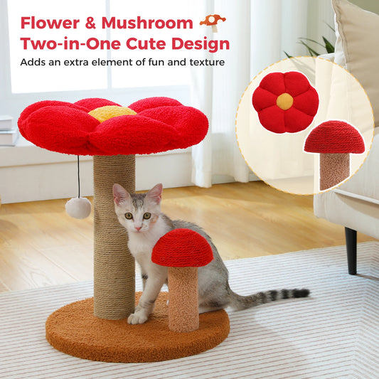 Small Cat Scratching Posts with Removable Flower Cat Bed Interactive Toy Ball Cute Mushroom Cat Scratcher for Indoor Cat Toys
