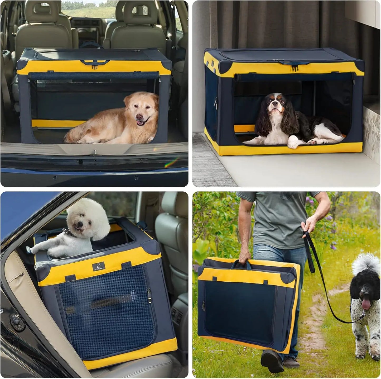 40 Inch Soft Dog Crate for Large Dogs - Portable Travel Kennel with Lockable Zippers, Waterproof Base, Washable Cover