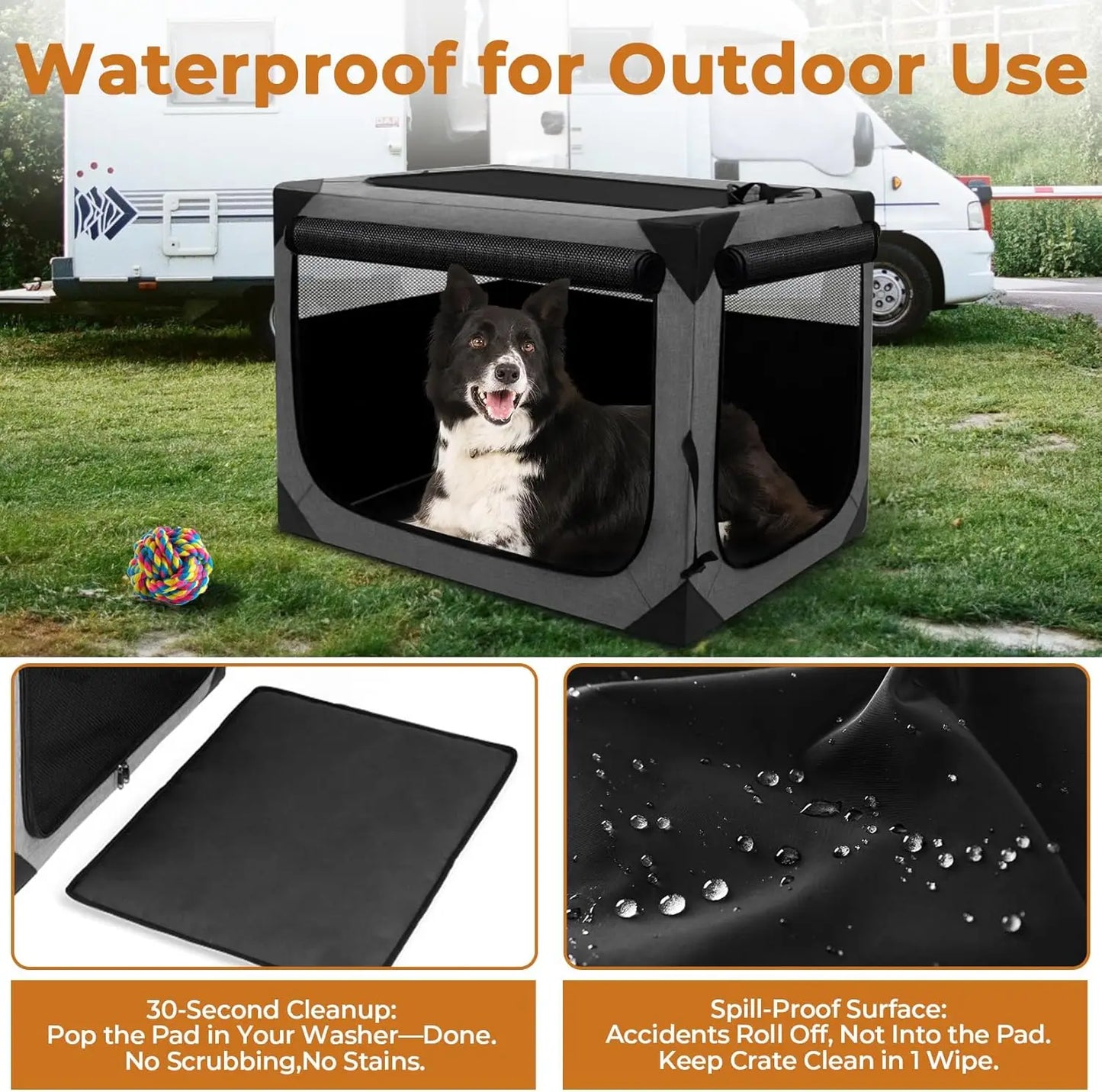 Collapsible Soft Dog Crate for Large Dogs, Portable Travel Kennel with Chew-Proof Mesh, Dark Gray 36x25x25 Inches