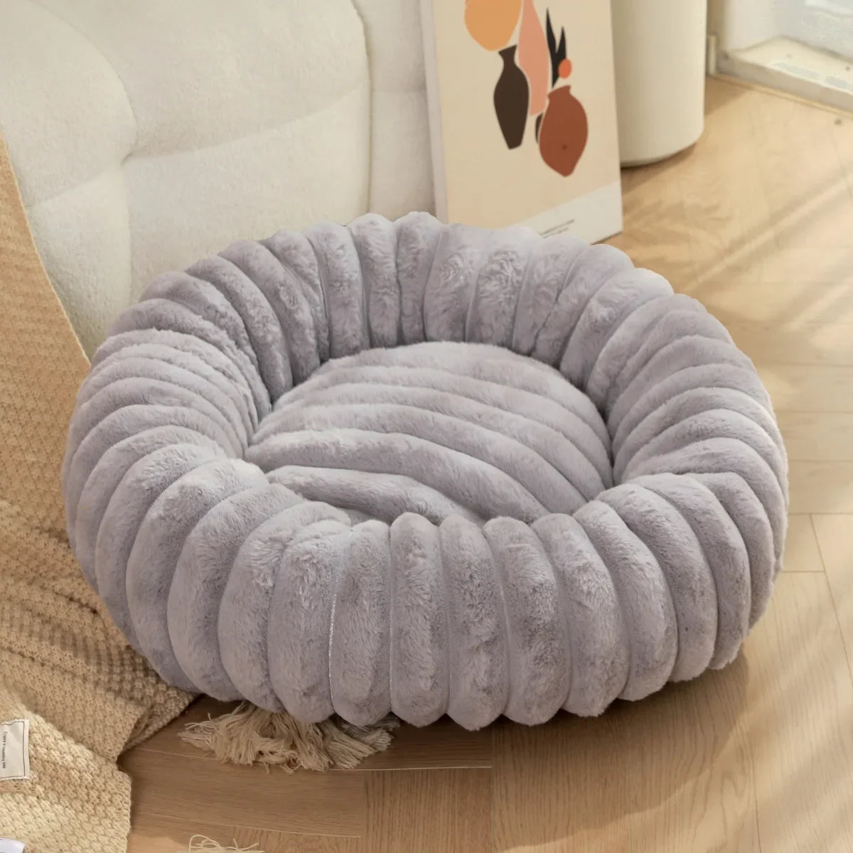 40-70cm Round Pet Bed for Dog Bed Super Soft Cat Bed Long Plush Dog House for Medium Dog House Winter Warm Sleeping